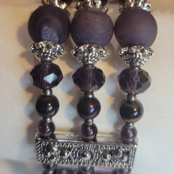 Real Amethyst Triple Banded Boho Bracelet, 7 1/2" - 8 1/2" - Picture 8 of 10